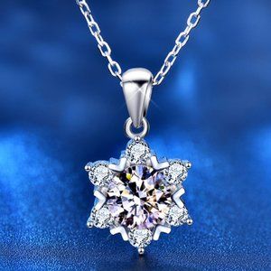 Certified 1ct. t.w. Diamond Moissanite Snowflake Necklace NEW C